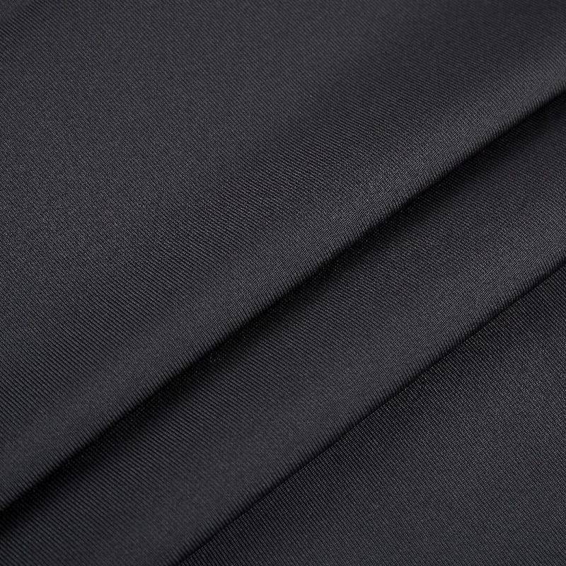 Black Smooth 1x1 Polyester Ribbed Knit Stretch Fabric